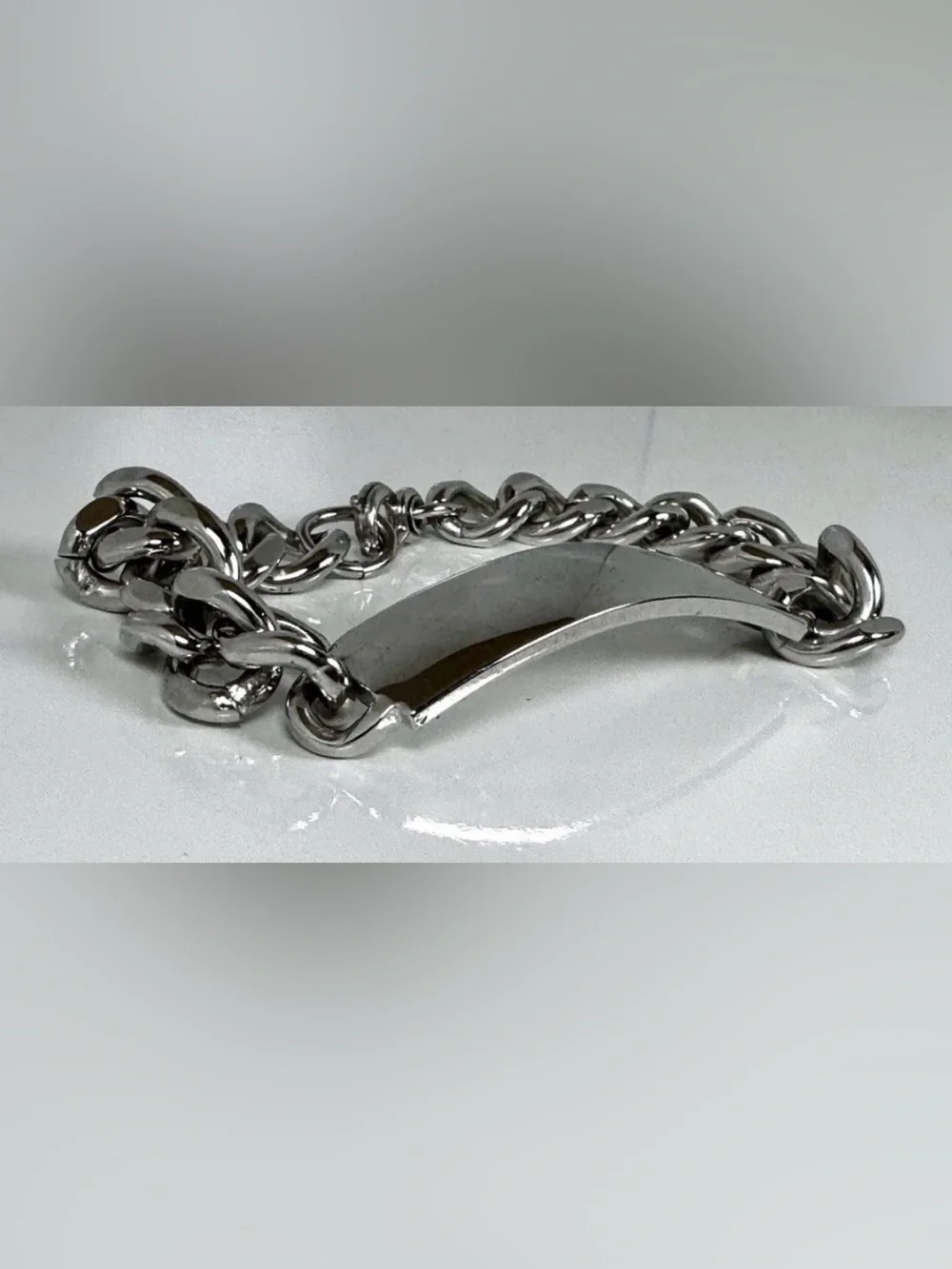 1960’s Nickel Silver Cuban Link ID Chain Bracelet Men 8.5in Lobster Closure